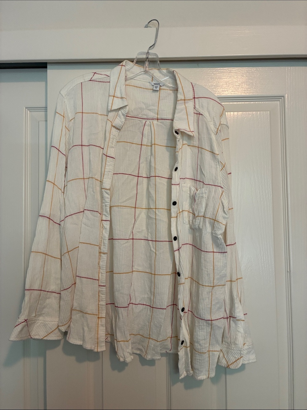 Sonoma Cream Button-Down Shirt with Red and Yellow Windowpane